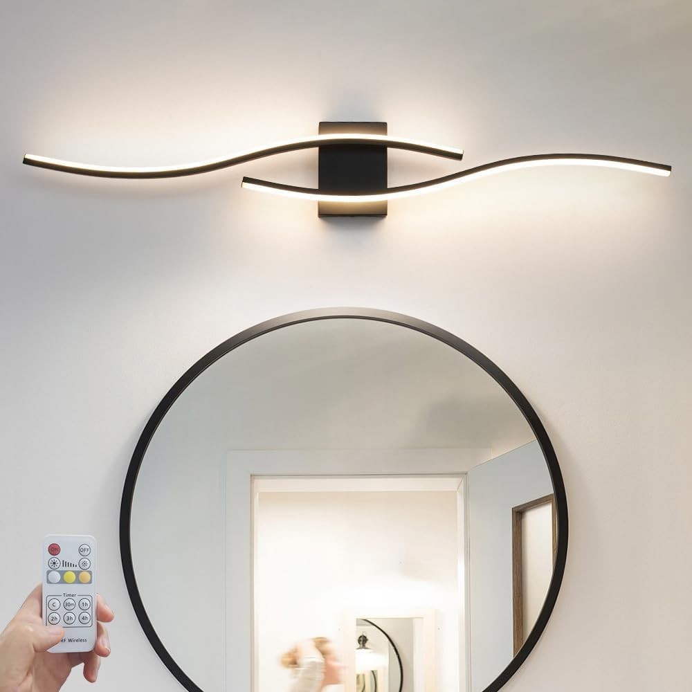 Sleek LED Vanity Light with Remote, 40.5″ Black Wall Sconce for Bathroom & Bedro