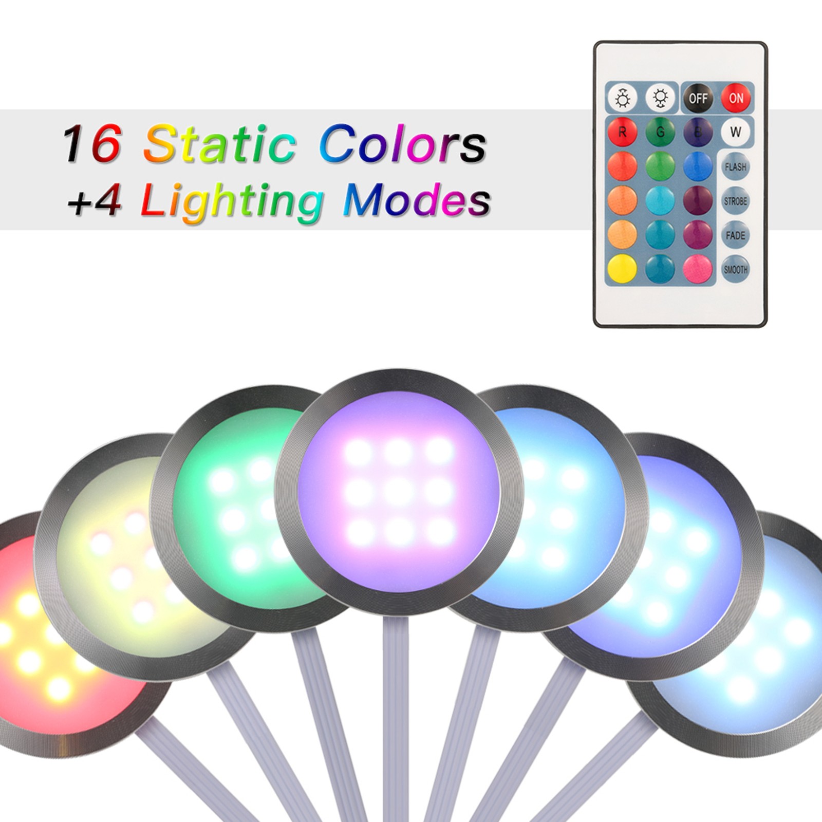 6PCS Slim Round Shape RGB LED Under Cabinet Light Kit SMD5050 Puck Lamp Col BDPY