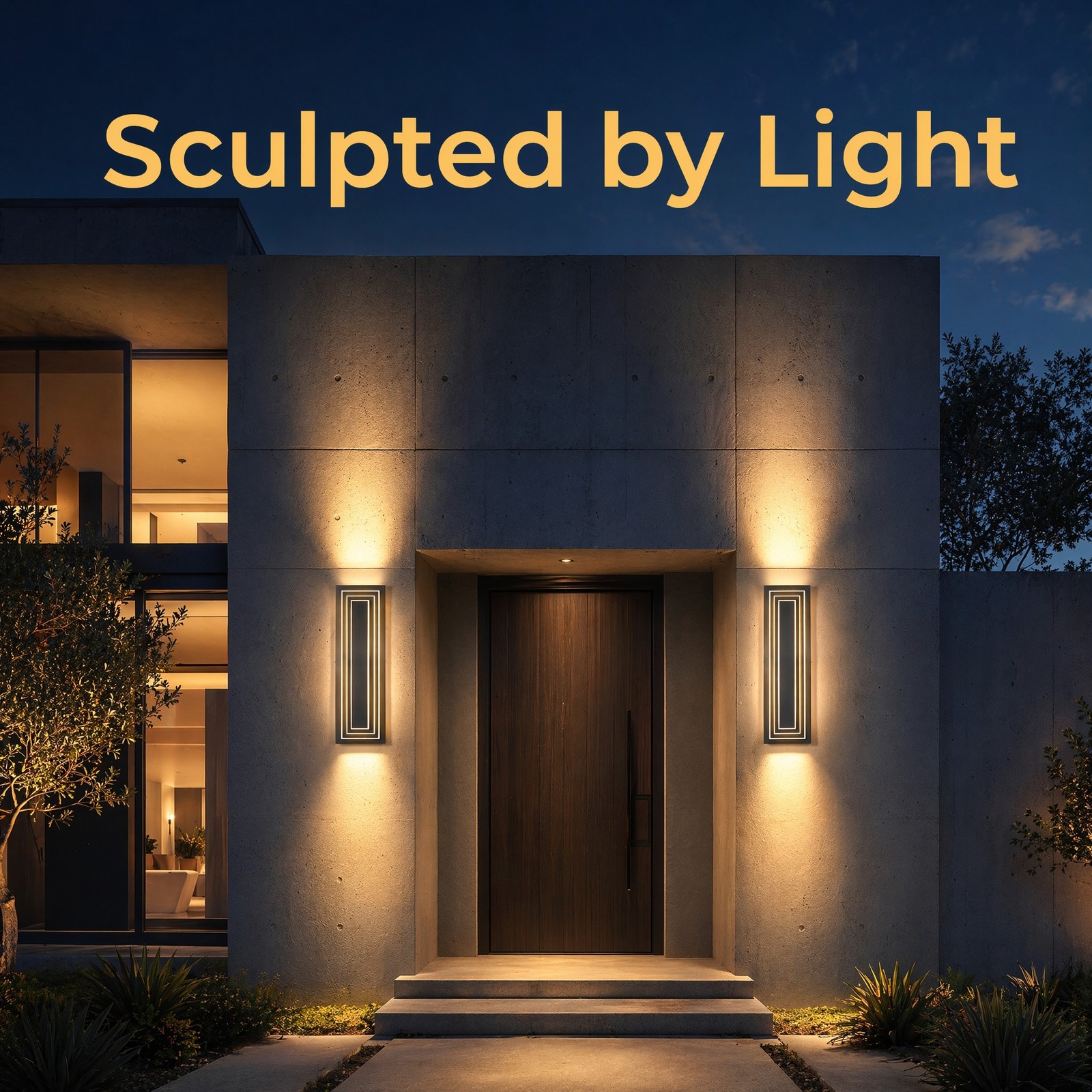 2 Pack 24» LED Outdoor Wall Light Modern Black 3-Tier Front Door Sconce Fixture