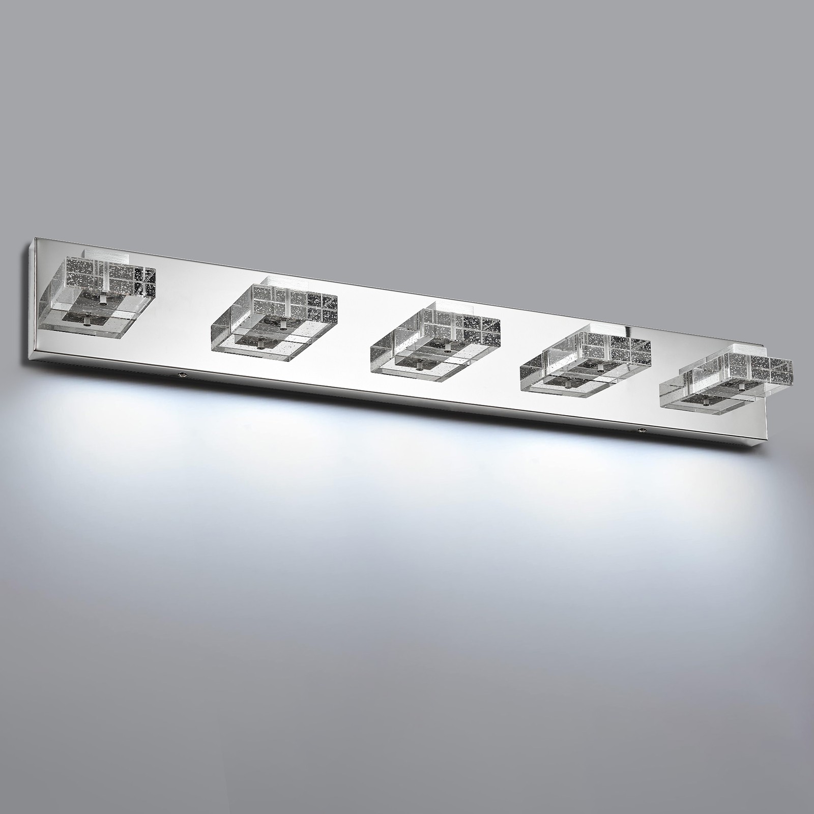 Modern 31 inch Vanity 5 Light Chrome Bubble Crystal Bathroom Mirror Wall Fixture