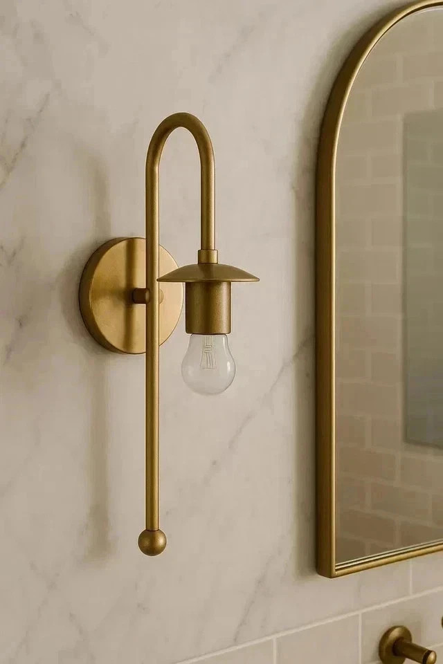 Handmade Brass Wall Sconce: Mid-Century Modern Light Fixture Bathroom Light