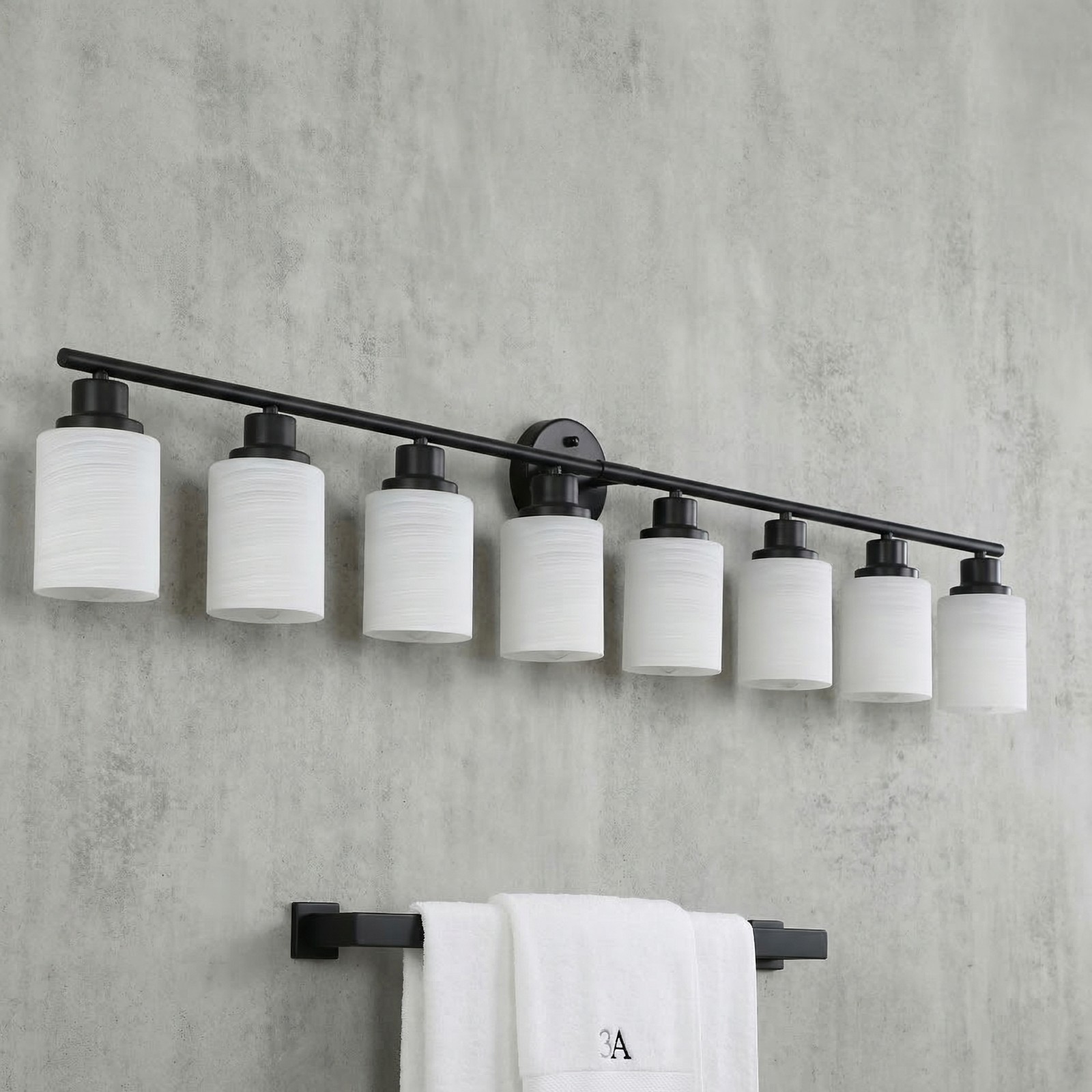 52 in Black Vanity Light with Glass Shade 8-Lights Wall Fixture Bathroom Mirror