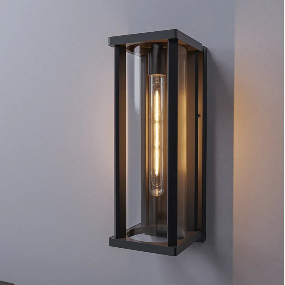 Outdoor Wall Sconce 1 Light Fixtures, Black, Clear Glass, E26 Base, 60 Watt, ETL