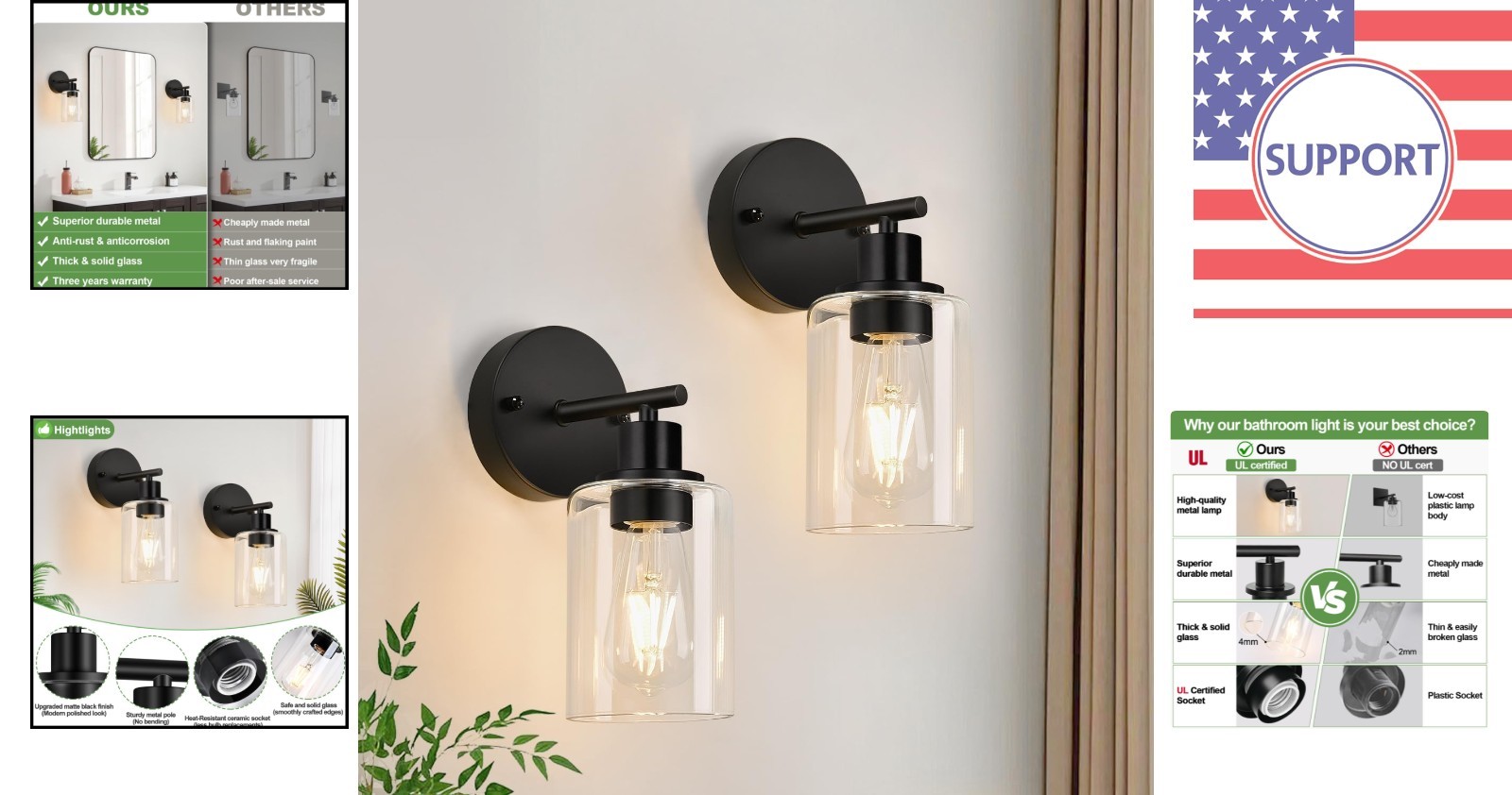 Elegant 2-Pack Black Vanity Lights with Clear Glass Shade for Any Room
