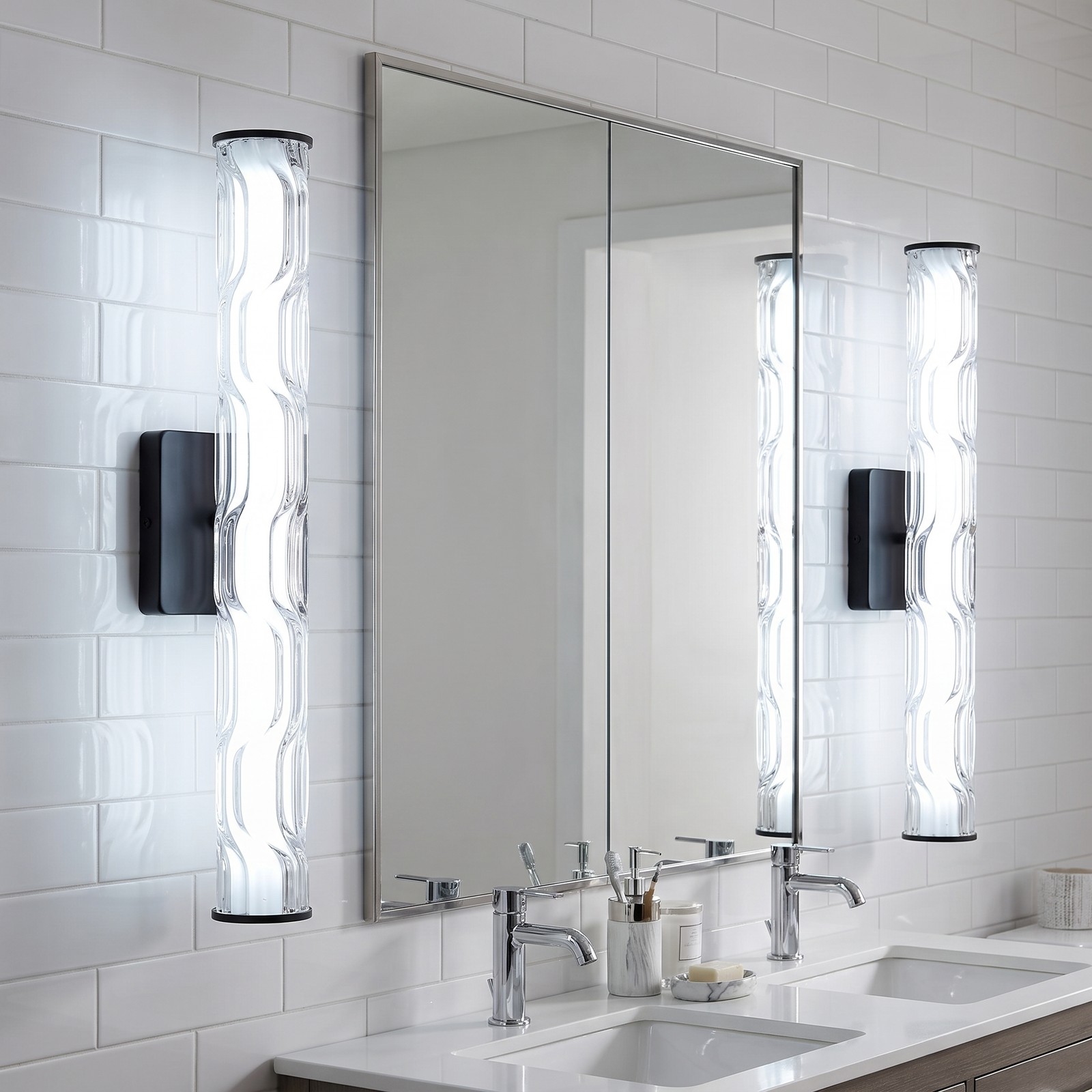 2 Pack 20» Black Indoor Wall LED Light Ripple Glass Dimmable Sconce Fixture