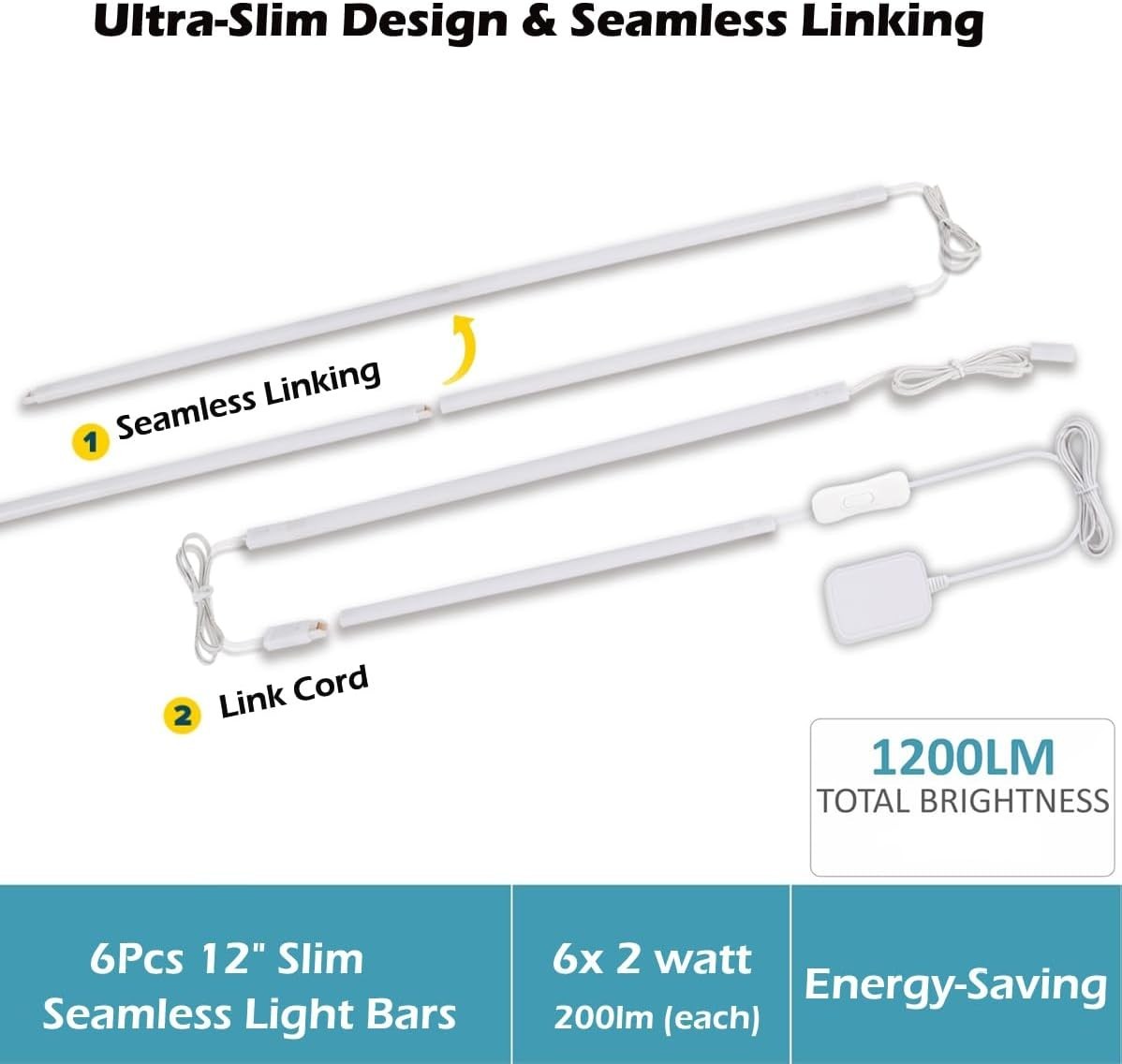 6 Weatherproof LED Strip Lights – 12″ Seamlessly Linkable for Kitchens & Shelves
