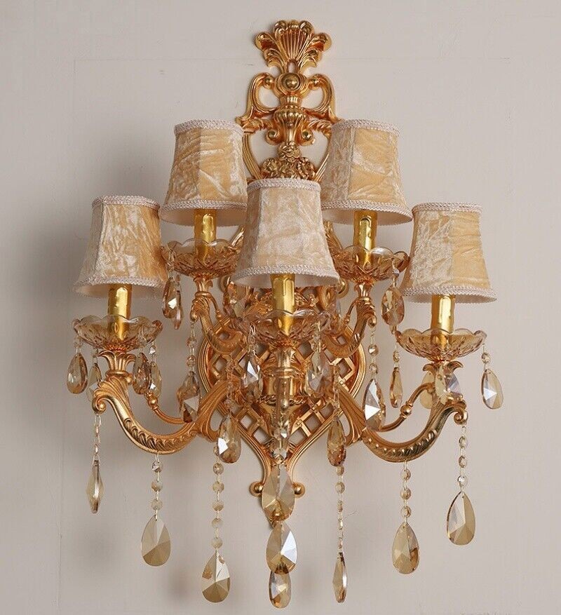 Modern Gold Crystal 5-Arms Wall Mounted Light Candle Chandelier Home Lighting
