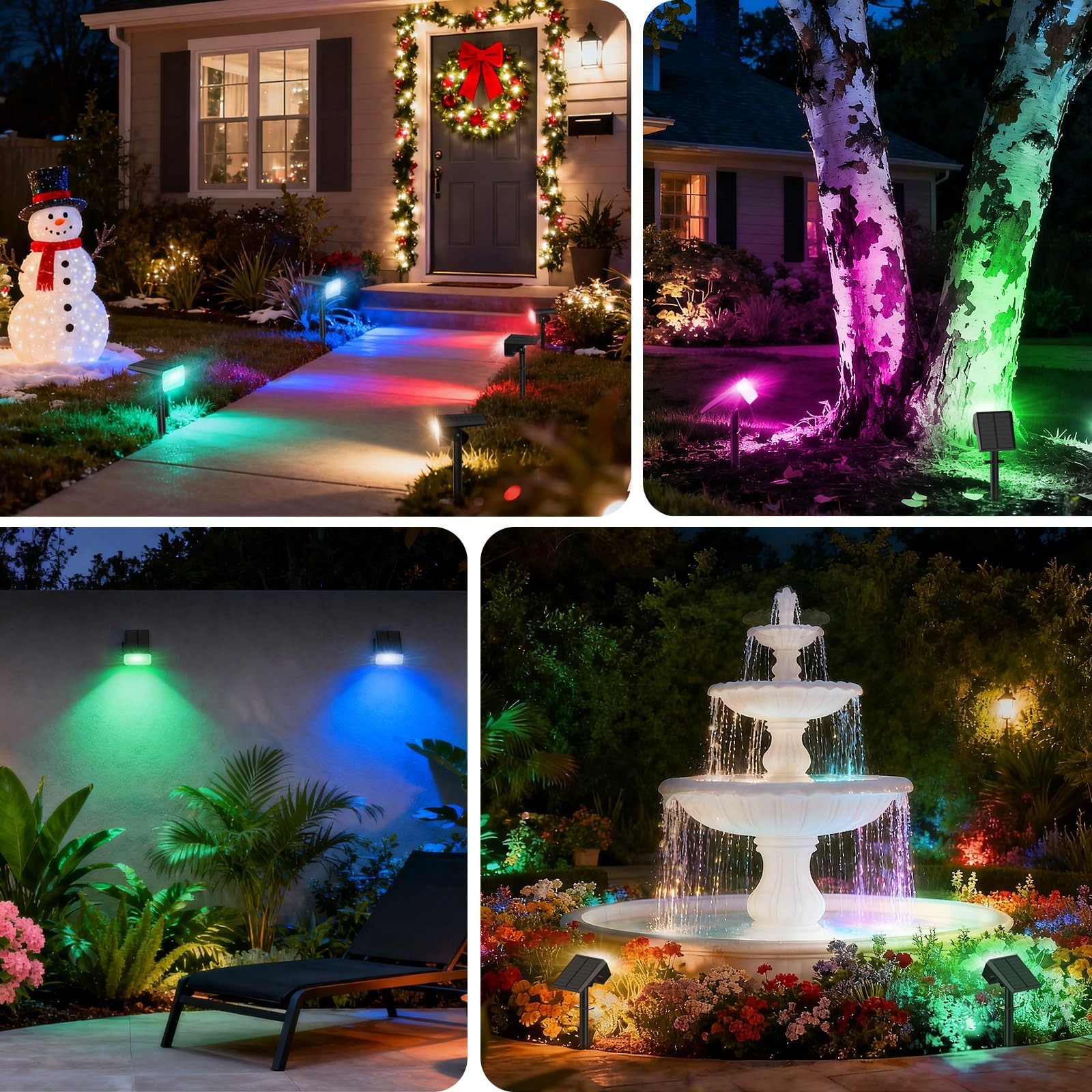 Solar Color Changing Spot Lights Outdoor Waterproof IP65, [4 Pack/32 LED/7 Mo…