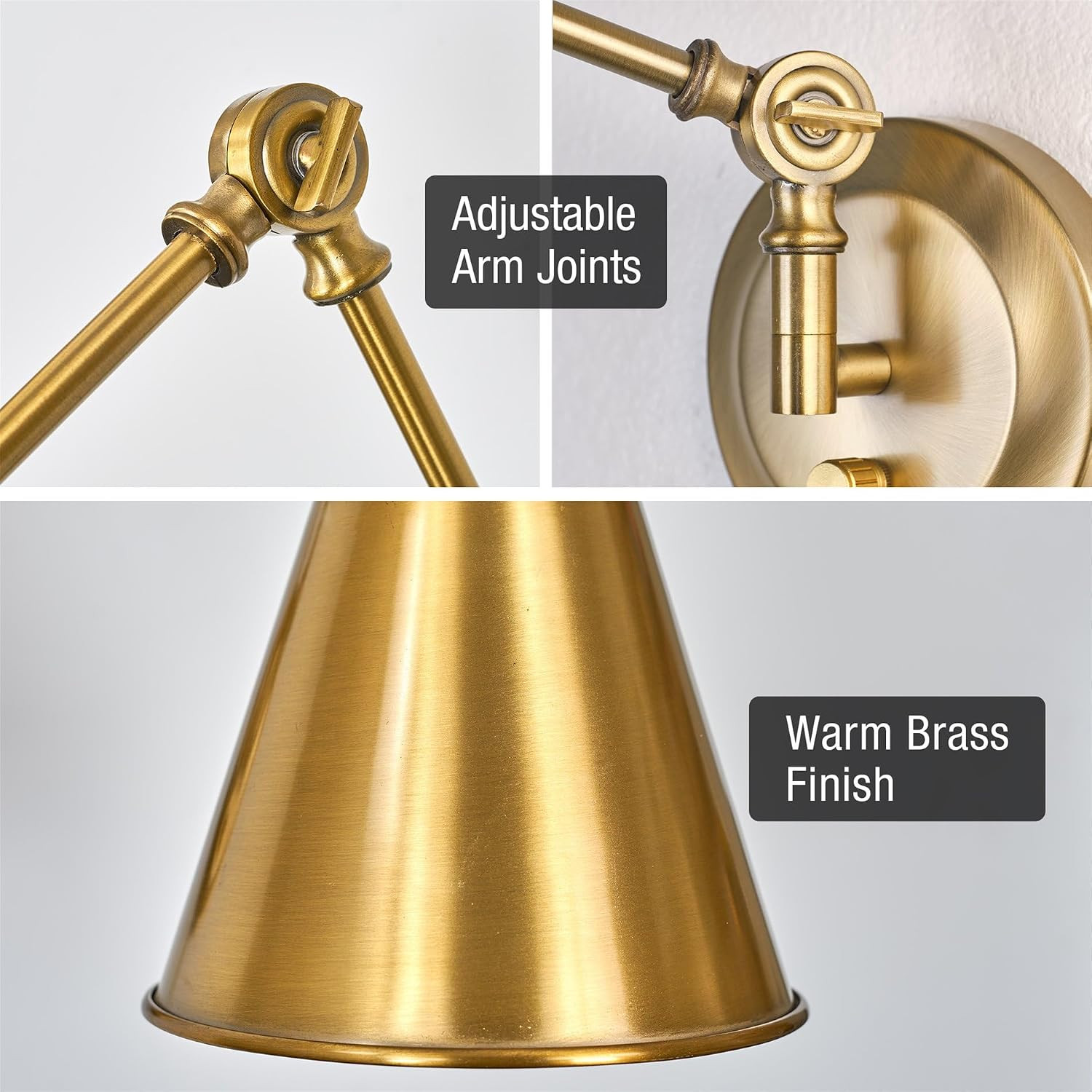 Ellis 18″ Vintage Gold Wall Sconce 2-Pack | Plug-in or Hardwired, Modern Design