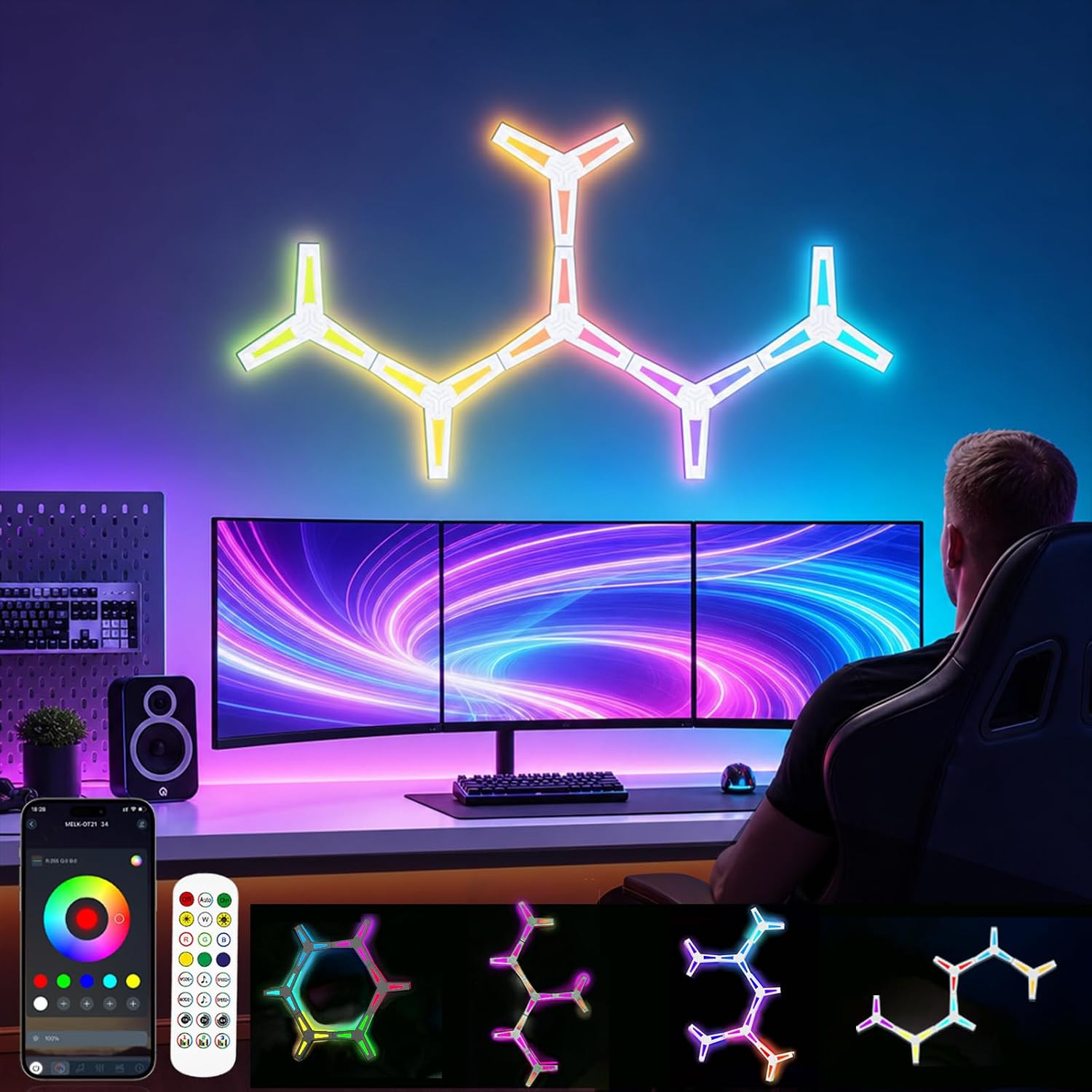 Smart RGBIC LED Wall Lights – 6 Pack Y-Shaped Panels with App Control & Music Sy