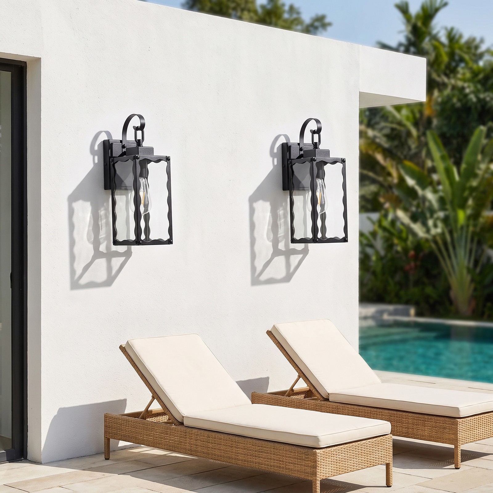 2 Pack 15″ Outdoor Black Wall Light Glass Porch Exterior Mount Sconce Fixture
