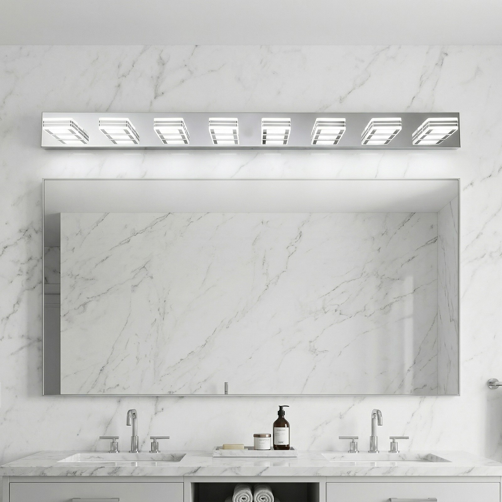 52 inch Chrome Dimmable LED Vanity Light 8-Lights Wall Fixture Bathroom Mirror