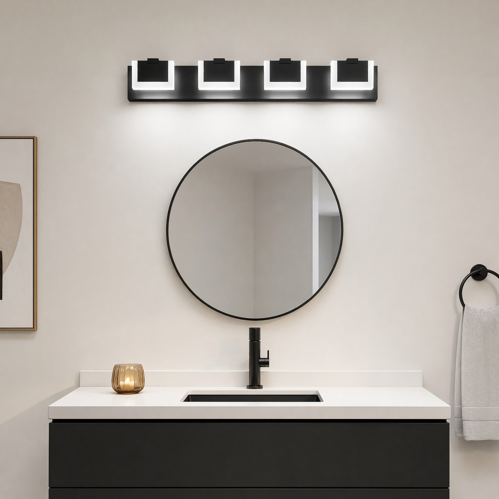 30» Vanity 4 Light LED Black Dimmable Bathroom Over Mirror Wall Sconce Fixture