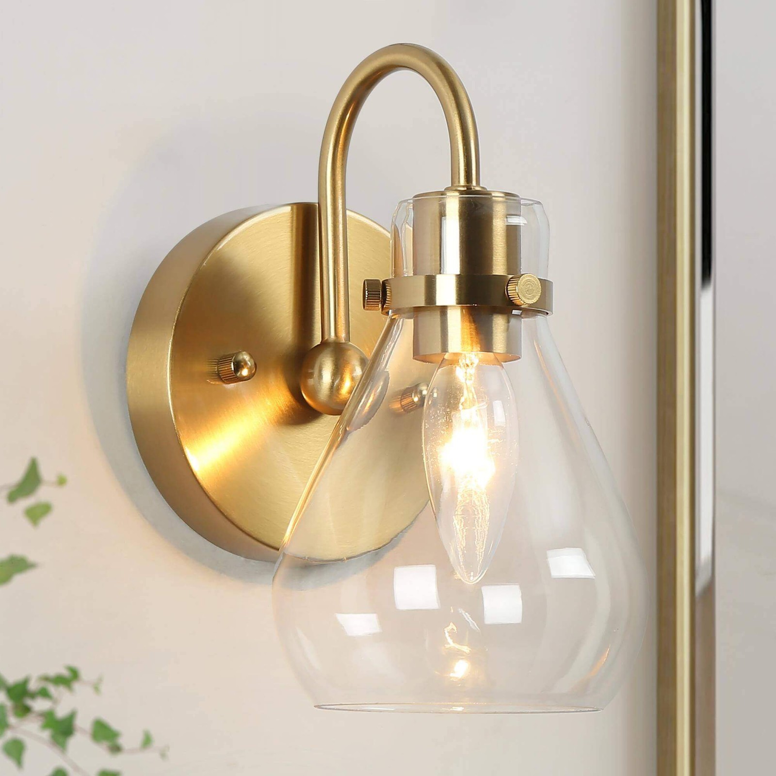Uolfin Modern Clear Glass Thimbe 1-Light Brass Wall Sconce # A04777W1