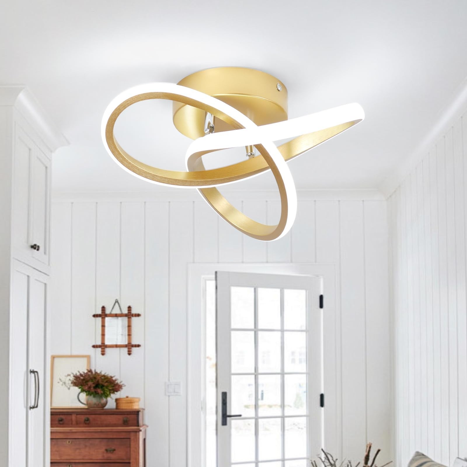 Led Hallway Light Fixtures Modern LED Ceiling Light 6000K Gold Semi Flush Mou…
