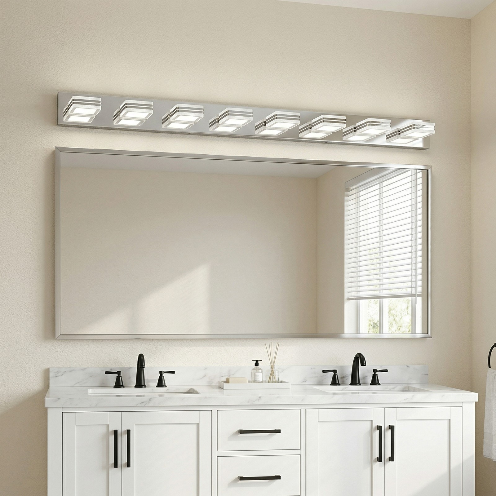 52» Vanity Light 8 Lights Chrome Dimmable LED Bathroom Over Mirror Wall Fixture