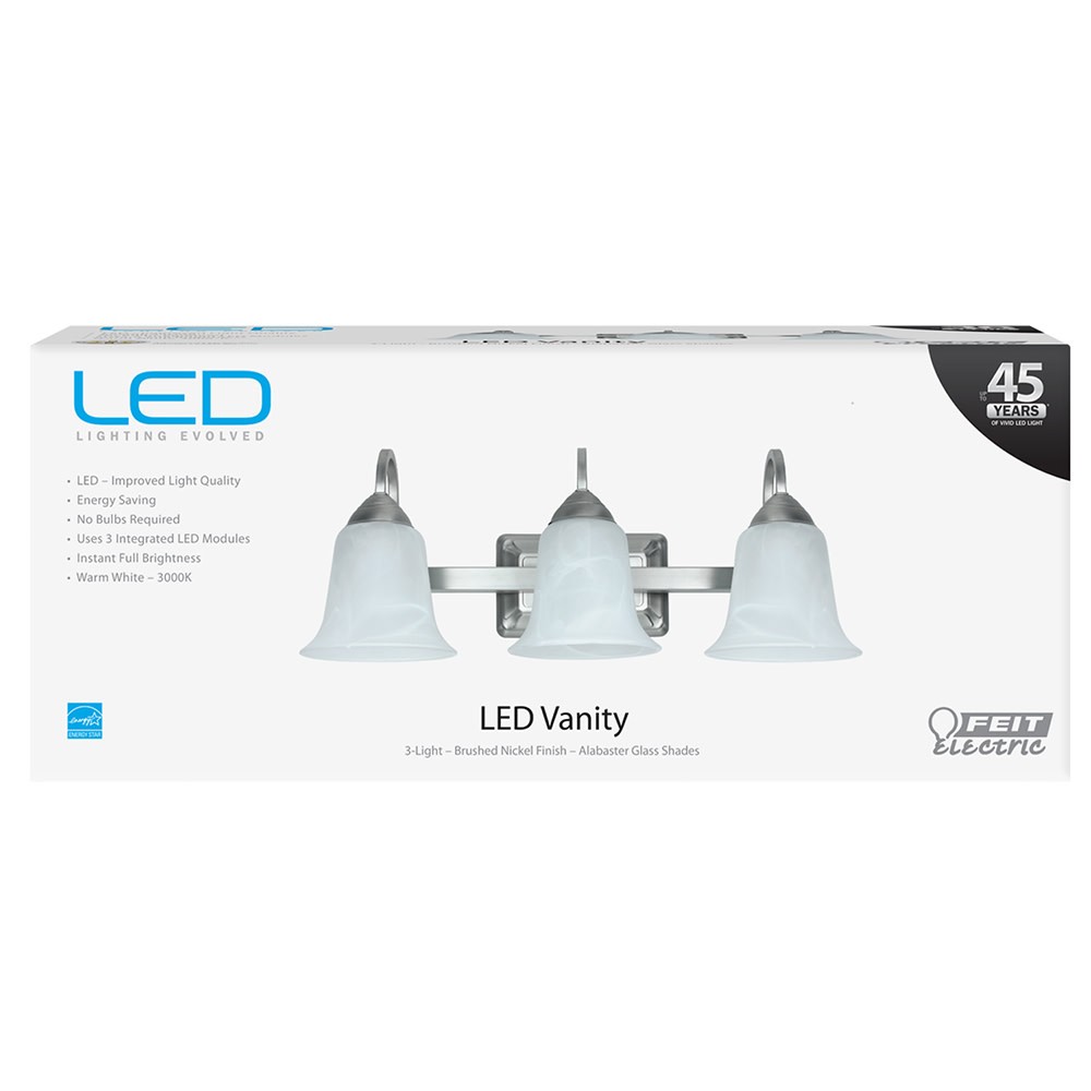 Feit 73802 Nickel 3-Light 22″W Integrated Led Bathroom Vanity Light