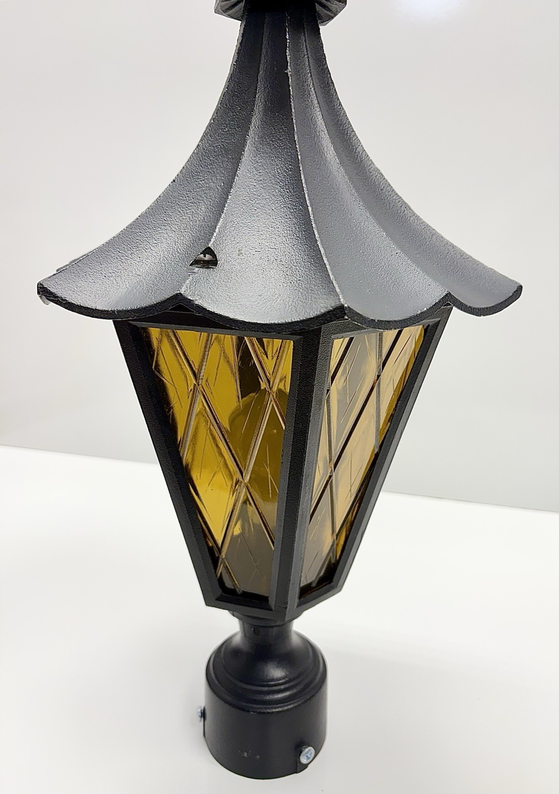Vintage Mid Century Gothic Witches Hat Post Mount Light 22 1/2″ Tudor Cast Old