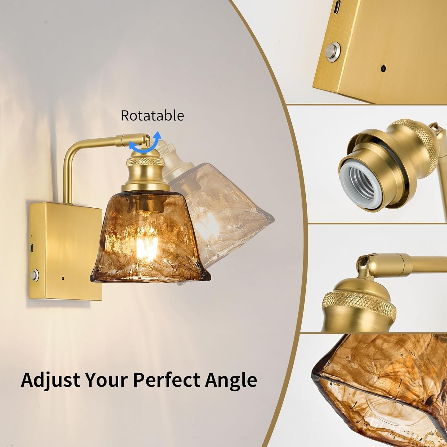 Sconce with Remote Control, Dimmable Wireless Amber SquareRechargeable Touch Con