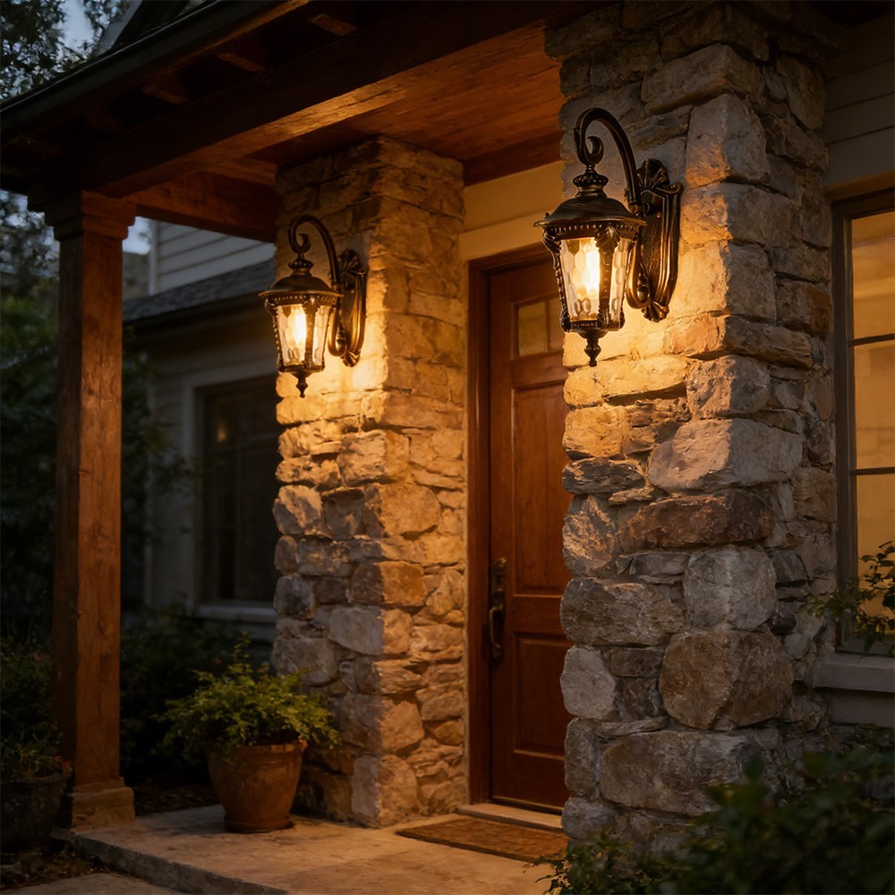 Outdoor Wall Light Fixtures Antique Gold Waterproof Aluminum Wall Lantern Sconce