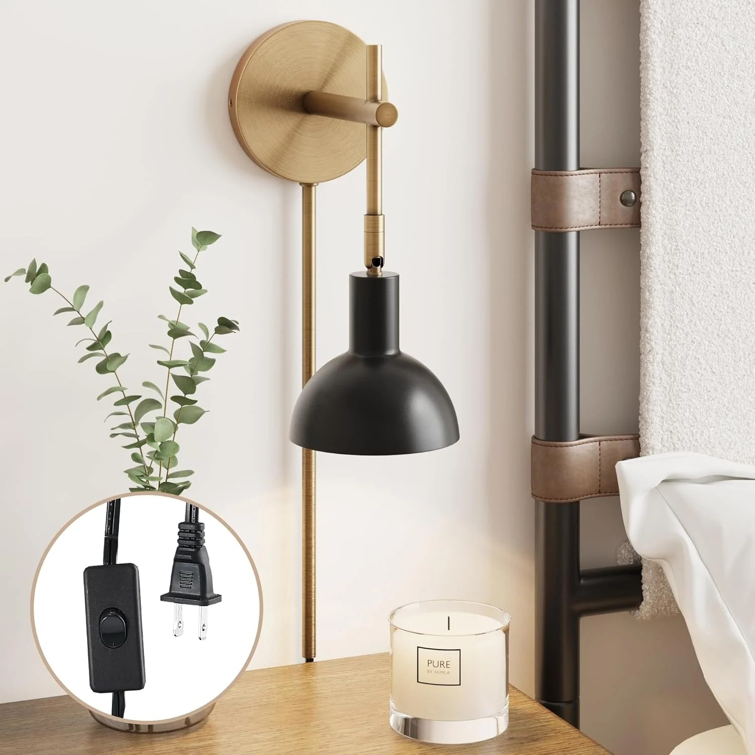 Tamlin Vintage Brass & Black Wall Light Sconce with Switch for Any Room