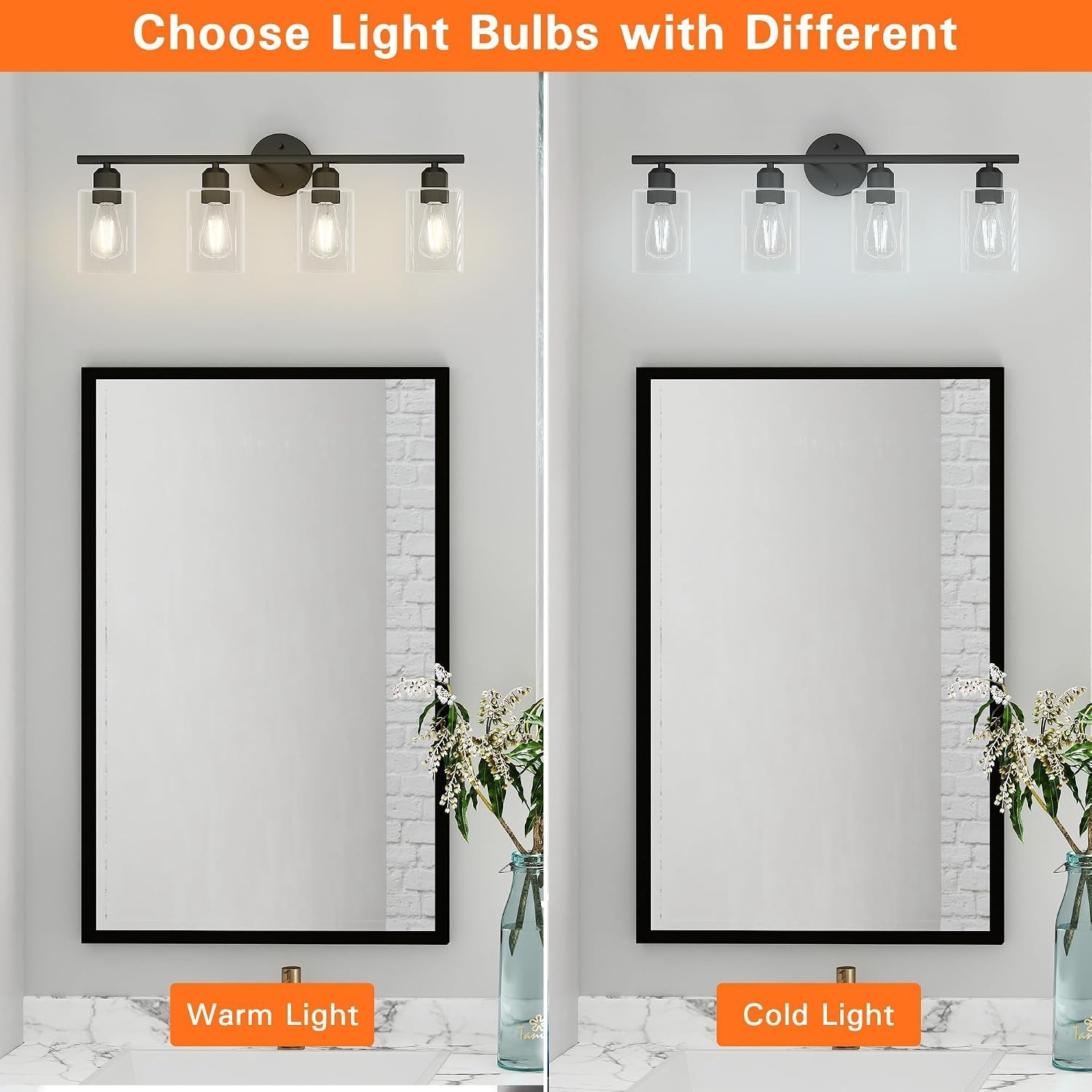 4 Light Modern Bathroom Vanity Fixture in Matte Black with Clear Cylinder Shades