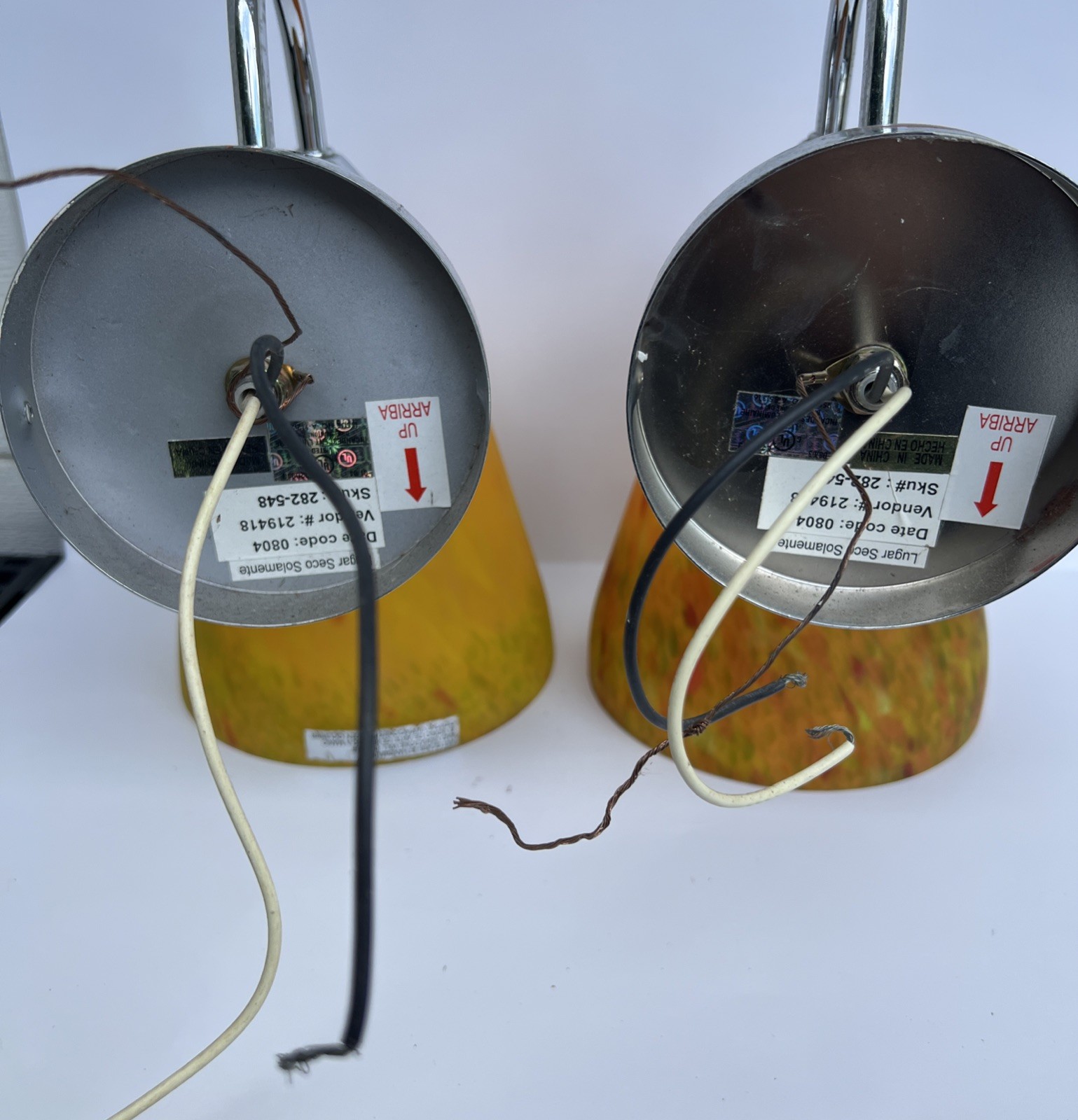 Set Of 2 Retro Handmade Art Glass Sconce Style Light Fixtures Orange Yellow Red