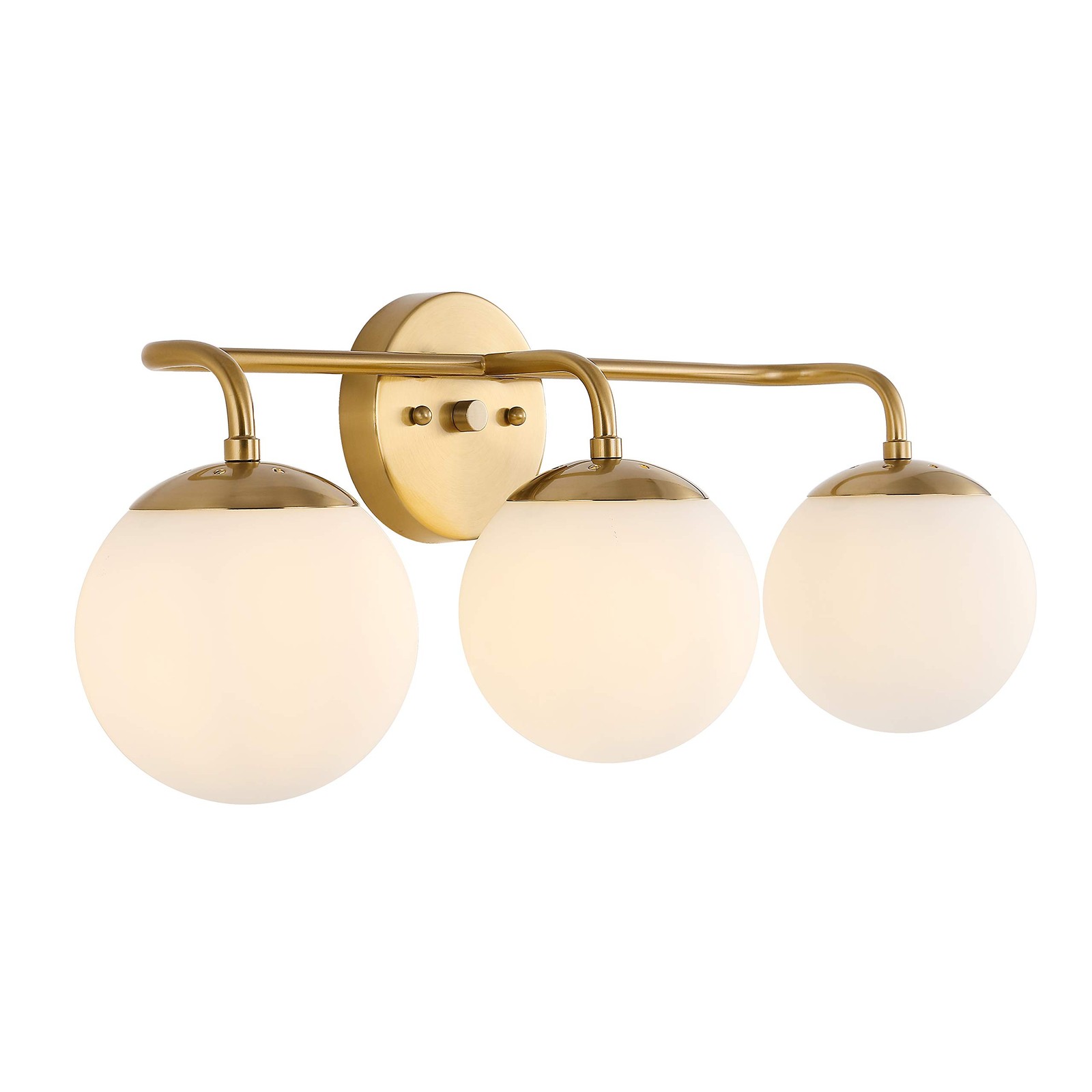 JONATHAN Y JYL3536A Midcentury 3-Light Globe Vanity Light, 25″ Brass Gold Wall