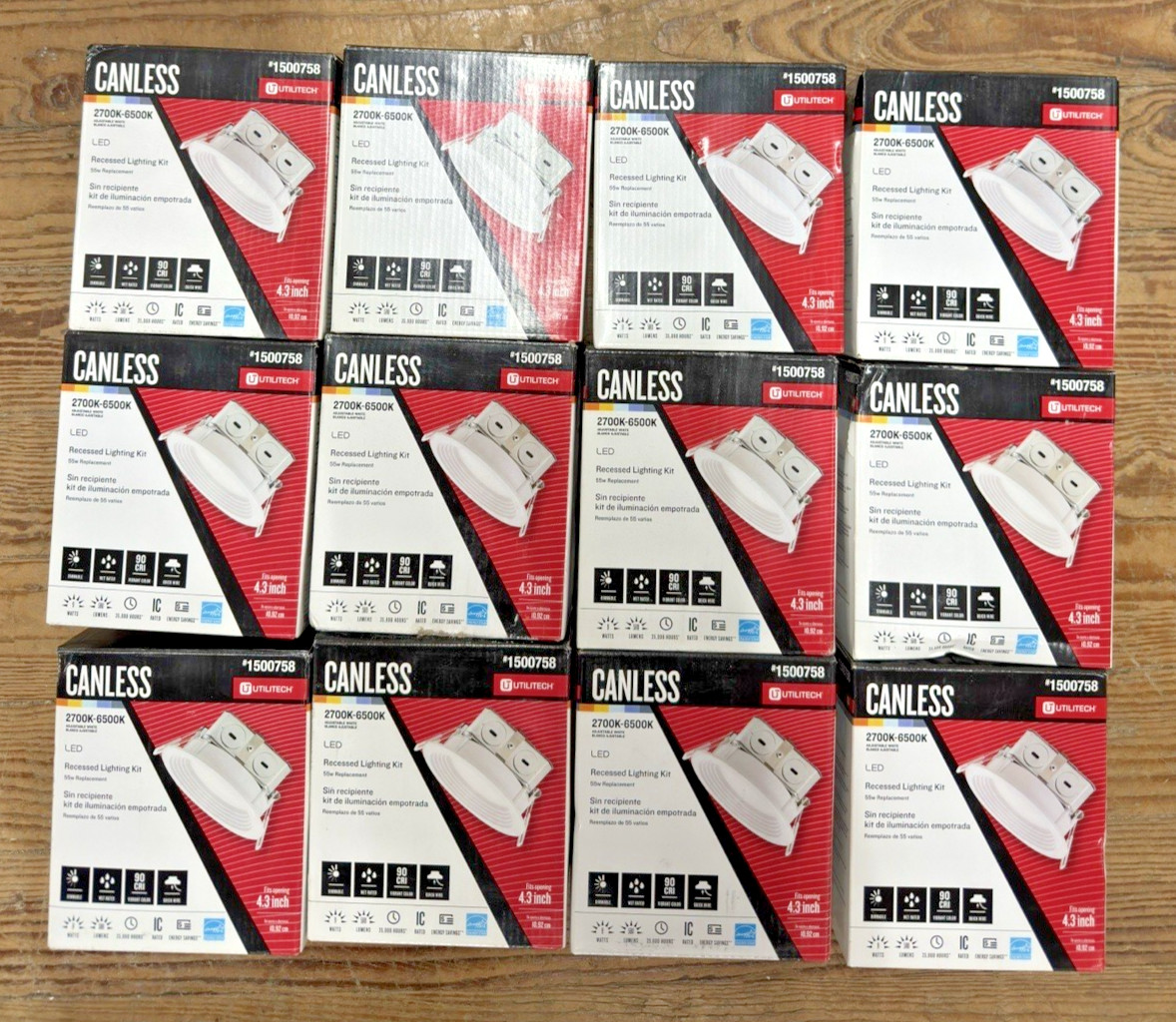 12PCS Utilitech Color Changing White 4in 580 Lumens Switchable Round DimmableLED