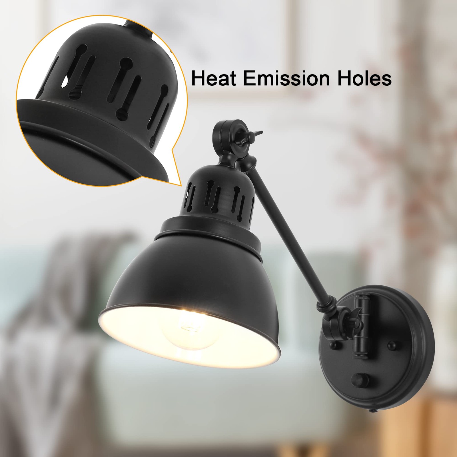 Plug in Wall Sconces, Wall Sconce Lighting with Dimmable On Off Switch, Swing Ar