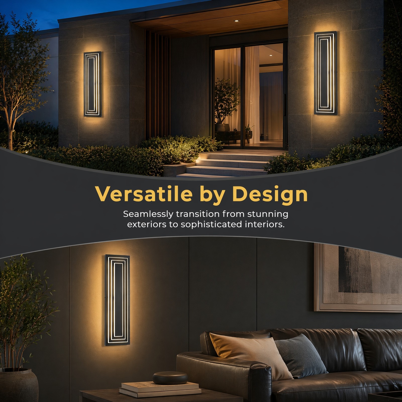 2 Pack 24» LED Outdoor Wall Light Modern Black 3-Tier Front Door Sconce Fixture