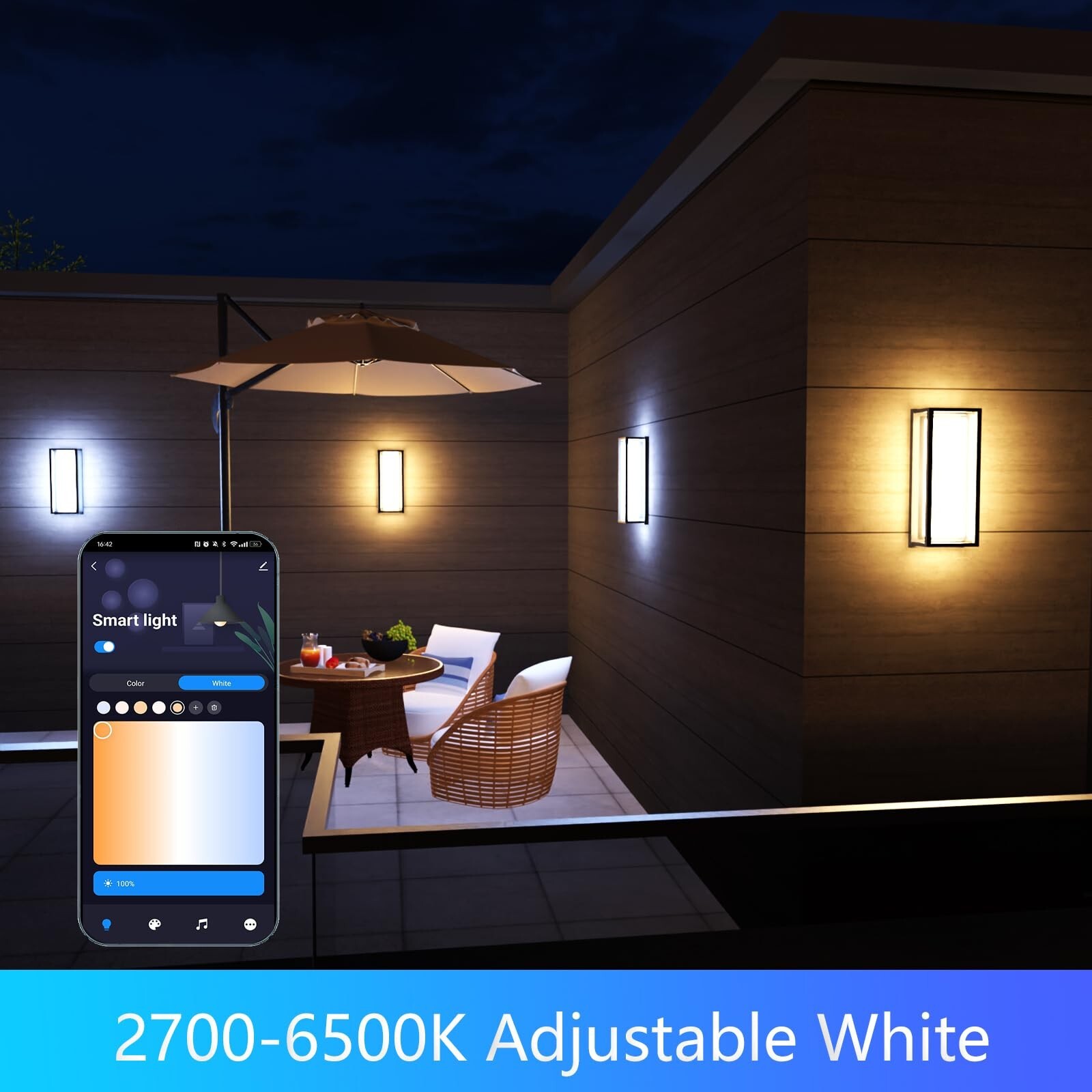 LED Smart Outdoor Wall Lights,14in 22W RGB+2700K-6500K Color Changing Wall Sc…