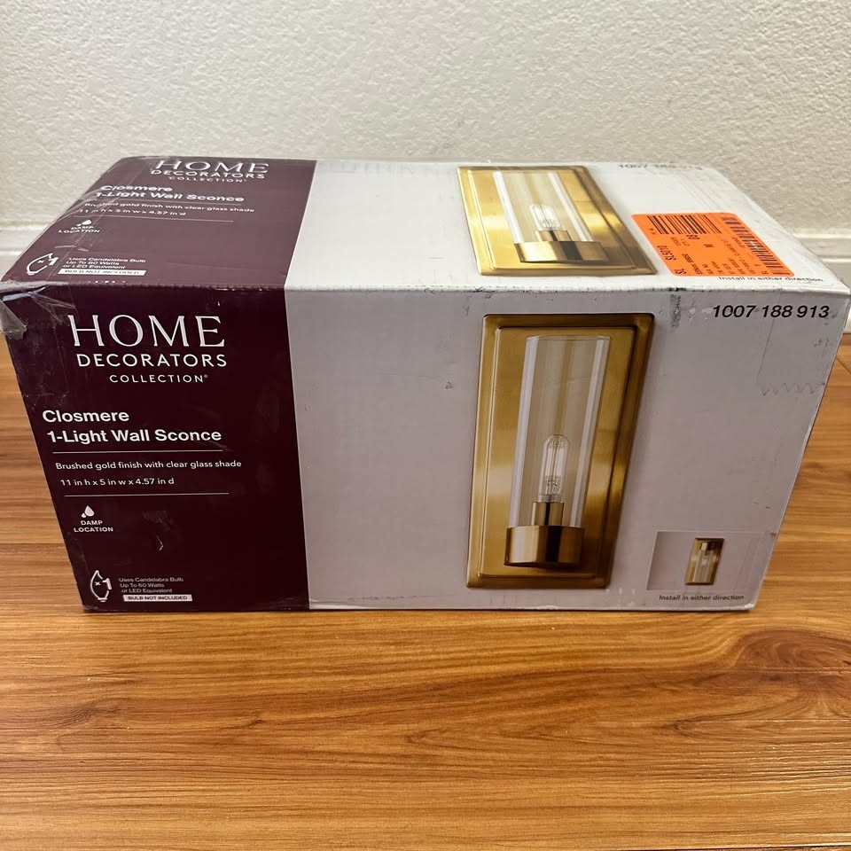 Home Decorators Closmere 5 in. 1-Light Brushed Gold Mid-Century Wall Sconce