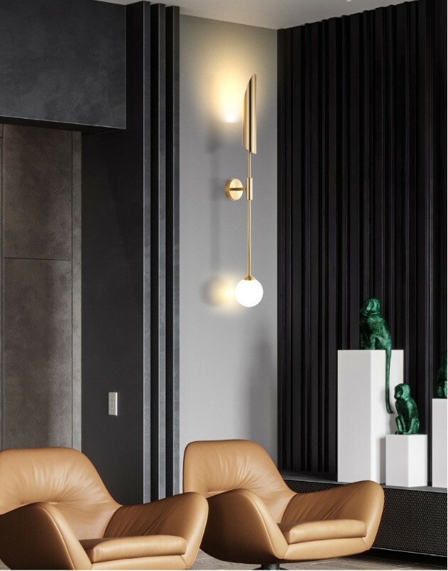 Minimalist Bedroom Bedside Lamp LED Brass Glass Ball Wall Light Fixture Home Dec
