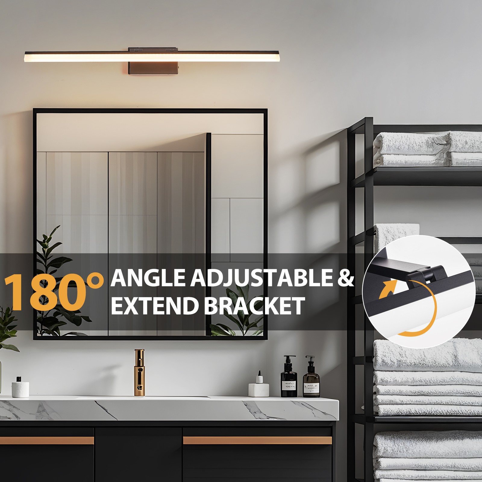 39 Inch LED Vanity Light Bathroom Mirror Sconce Black Dimmable Wall Lamp Fixture