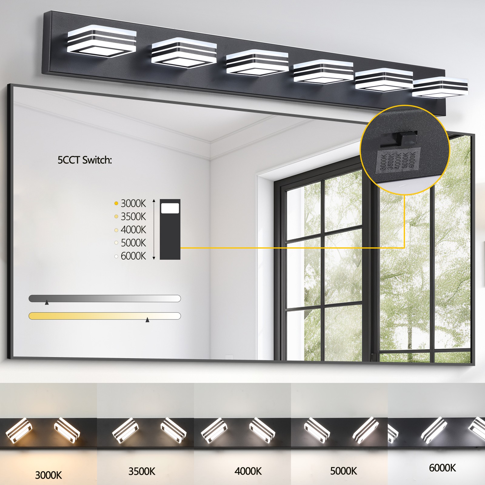 39 Inch LED Vanity Light 6 Lights 5CCT Sconce Bathroom Mirror Wall Lamp Fixture