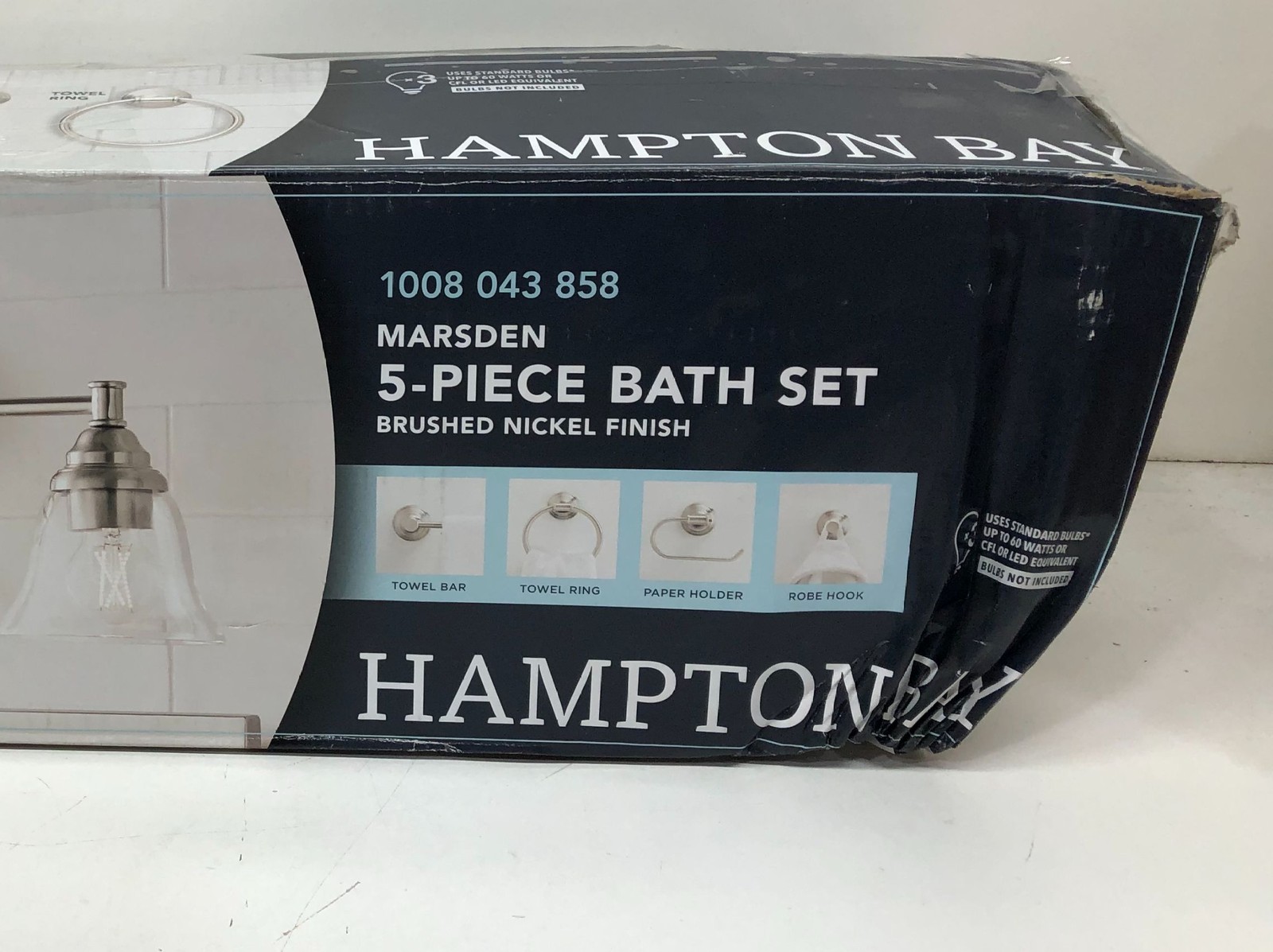 Hampton Bay Marsden 3-Light Brushed Nickel Vanity Light 5pc Bath Set