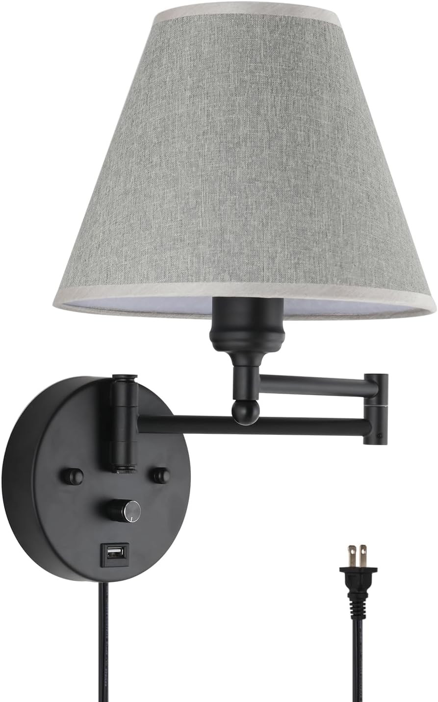 Swing Arm Wall Lamp.Wall Mount Lamp with Dimmable Switch.Plug in Wall Sconces wi
