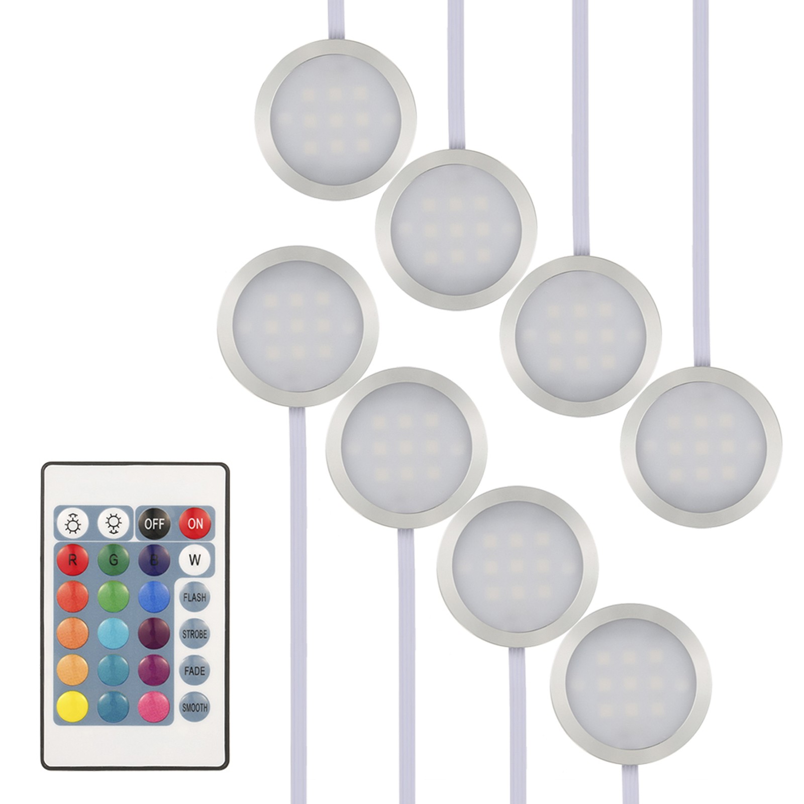 8PCS Slim Round Shape RGB LEDs Under Cabinet Light Kit SMD5050 Puck Lamp Co PDTG