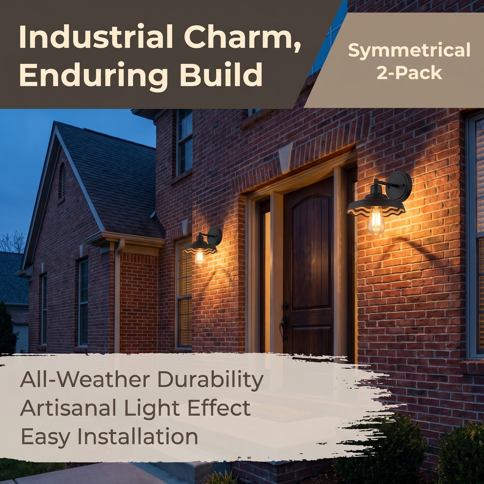 2 Pack 15″ Outdoor Black Wall Light Glass Porch Exterior Mount Sconce Fixture