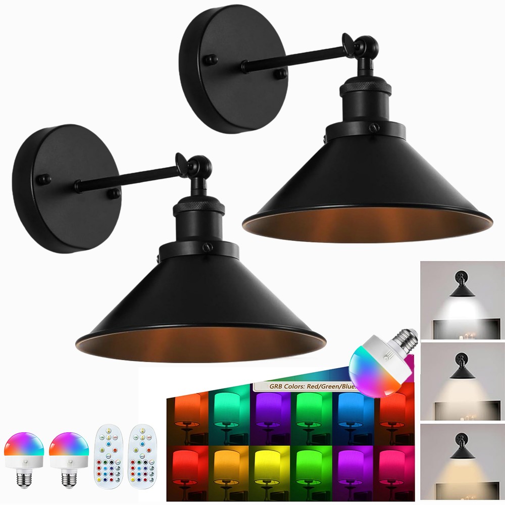 2/4PCS LED Wall Lights Battery Operated Wall Sconce Black w/Button Switch Remote