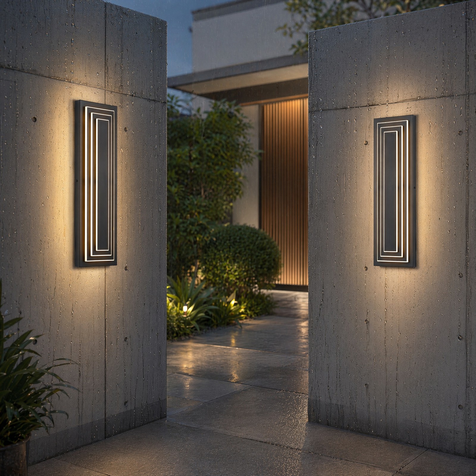 2 Pack 24» LED Outdoor Wall Light Modern Black 3-Tier Front Door Sconce Fixture