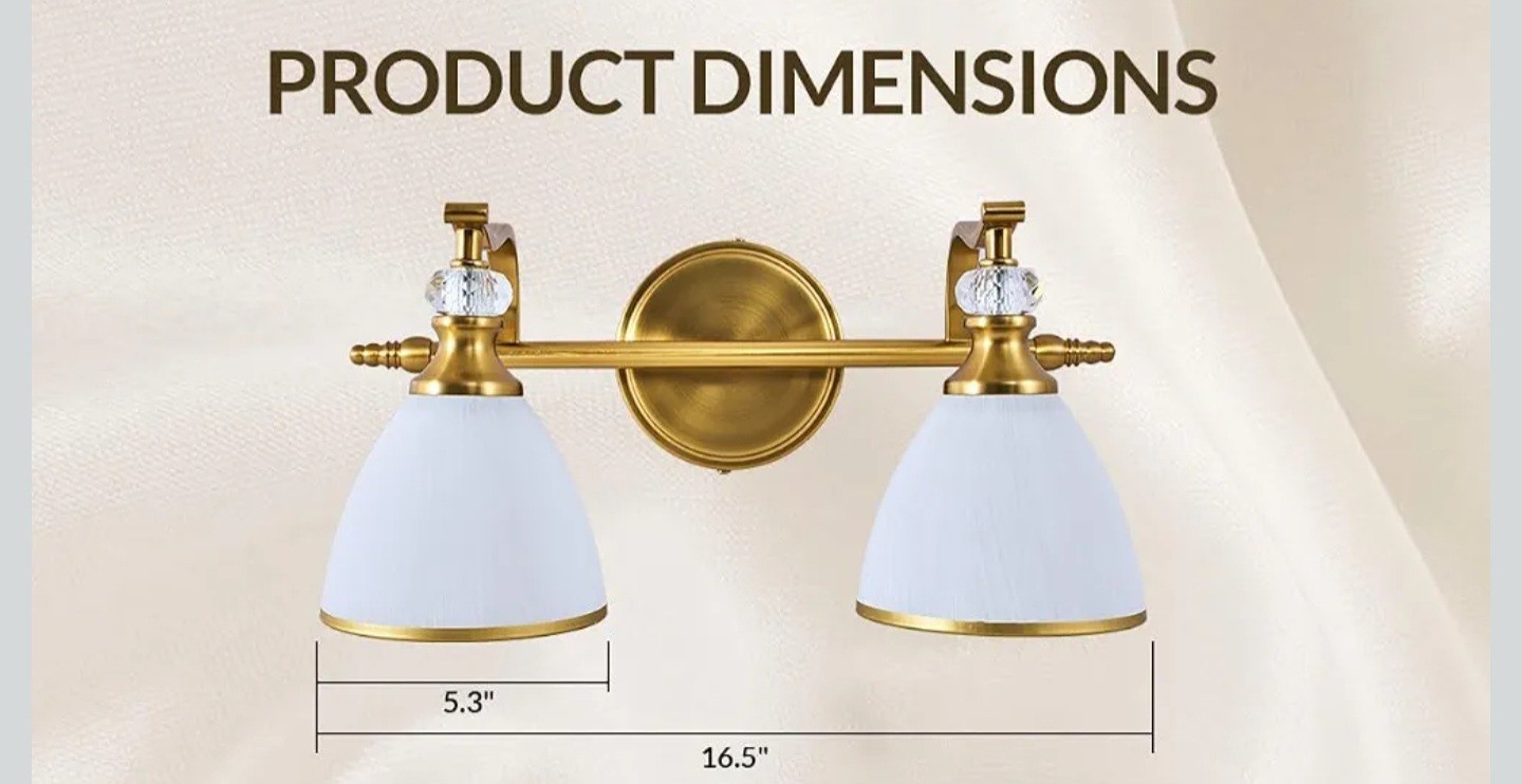 2-Light Brushed Gold Bathroom Ligh Vintage Bathroom Light with Milky White Bell