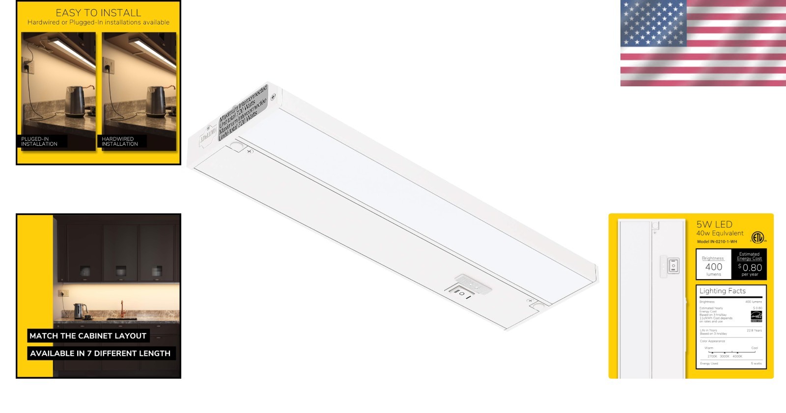 12″ 3-CCT LED Under Cabinet Light | Hardwired/Plug-in