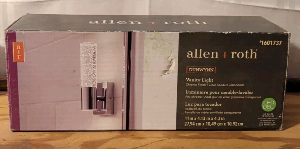 One (1) Allen Roth Dunwynn Clear LED Chrome Modern Contemporary Vanity Light Bar