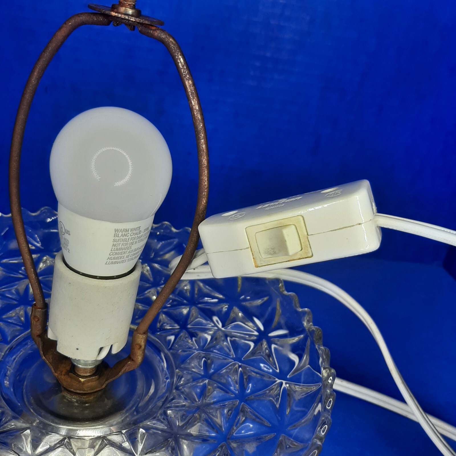 MCM Glass Fairy Lamp Light Fixture Porch Wall Table Cord Vintage