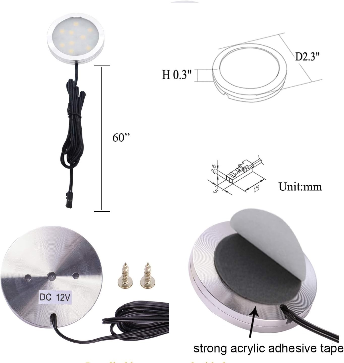 3-Pack 12V LED Under Cabinet Puck Lights – Warm White & Energy Efficient