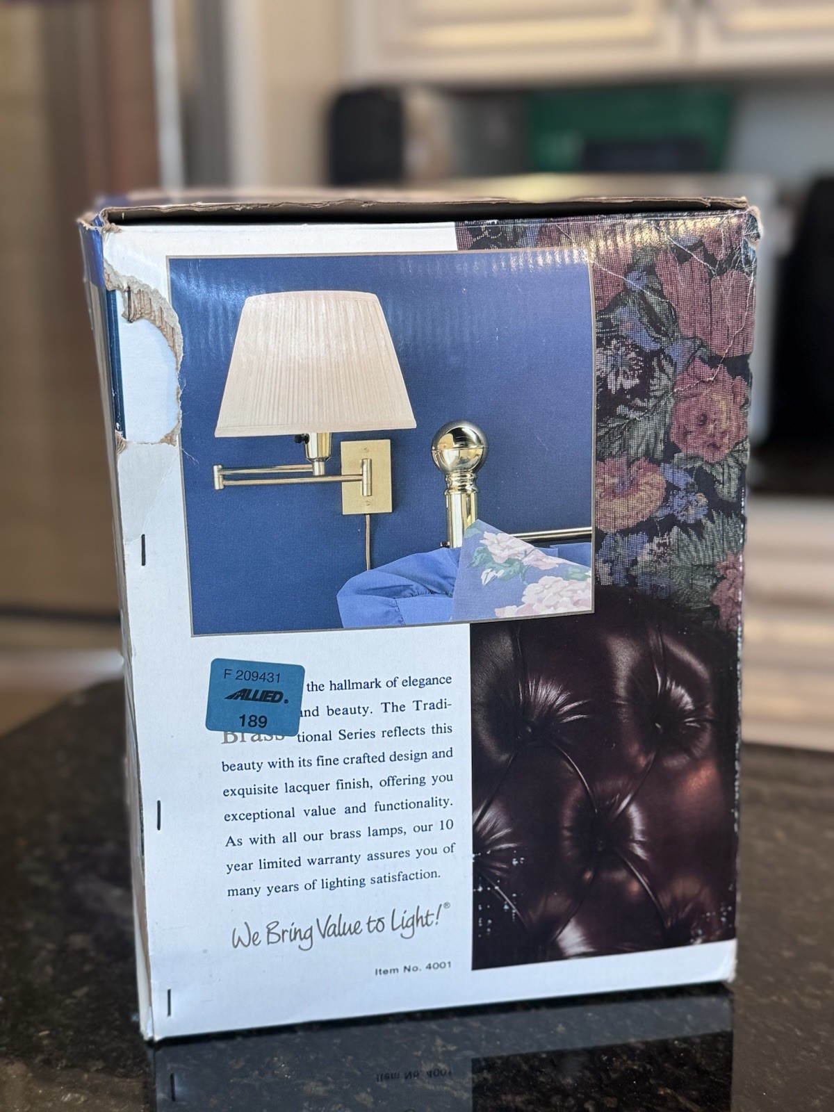 NOS Vintage 1991 Dynasty Classics Solid Brass Swing Arm Wall Lamp New in Box