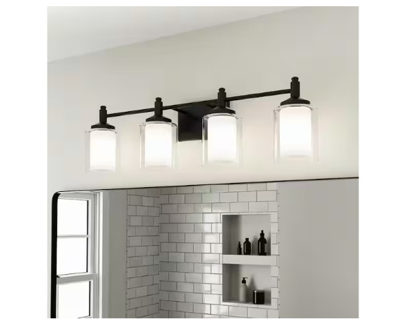 DSI Lighting Jaylin 30.75» 4-Light Vanity Light Black Frosted Glass Shades