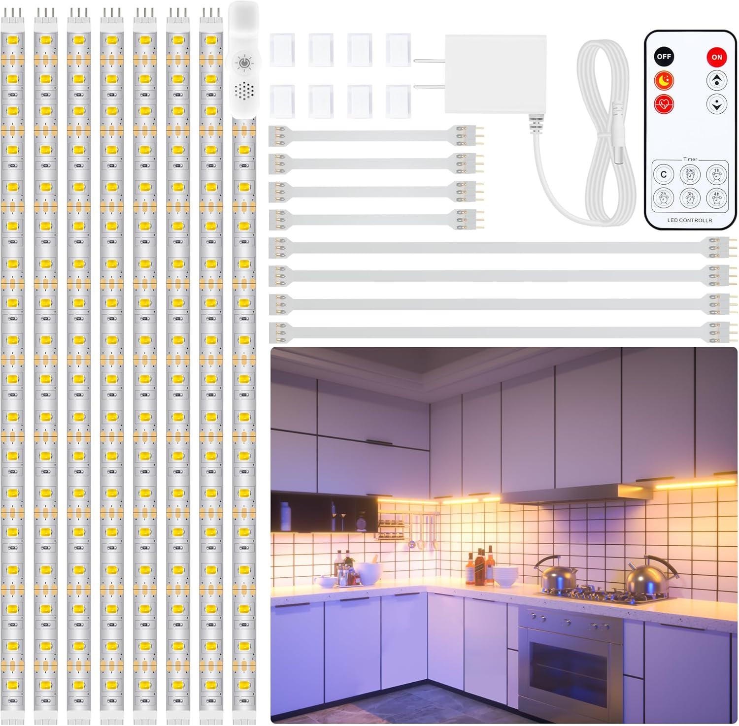 under Cabinet Lighting Kit – 8 PCS, 2700K Warm White Flexible LED Strip Lights w